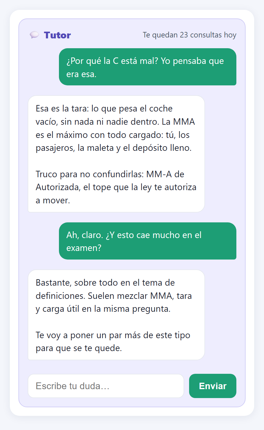 Conversación real con el tutor de Preguntiva explicando la diferencia entre la MMA y la tara