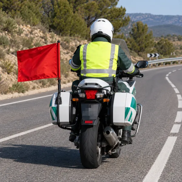 Imagen de la pregunta: Circula por una vía y se encuentra a este Agente, ¿qué indica con la bandera roja?