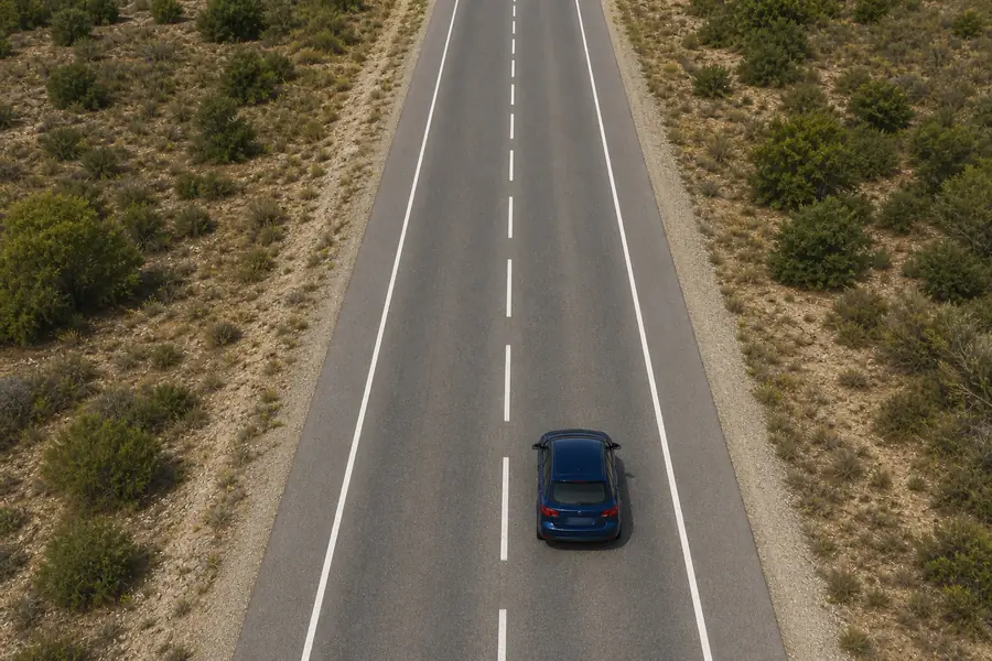 Imagen de la pregunta: Sin una señal que establezca otro límite, ¿qué velocidad máxima corresponde al turismo de la imagen en esta carretera convencional?