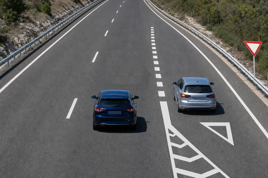 Imagen de la pregunta: Al turismo de la derecha se le acaba el carril de incorporación. ¿Qué debe hacer el que ya circula por la vía?